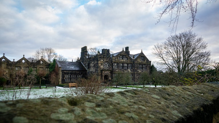 East Riddlesden Hall and formal gardens in winter